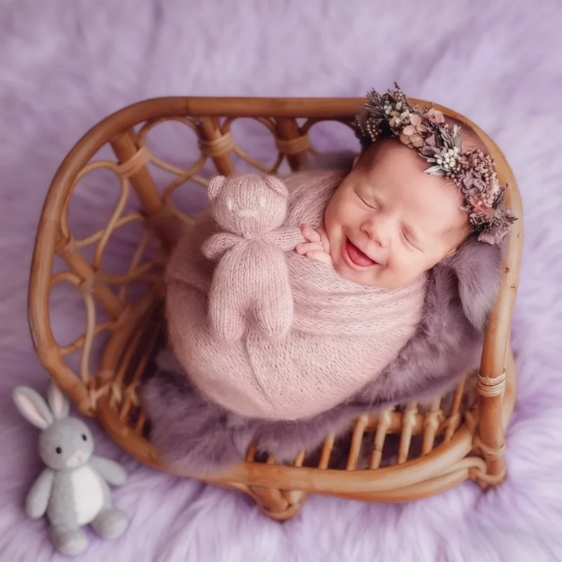 Newborn Photography Props 1pc Baby Bamboo Bench Bed Rattan Basket Container Essential Infant Pose Studio Shooting Accessories