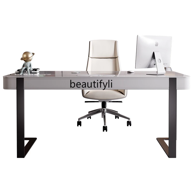 Italian Minimalist Desk Light Luxury Stone Plate Writing Desk  Designer Creative Study High-End Stainless Steel Computer Desk fashion vintage men jeans high quality retro washed blue slim fit ripped jeans men trousers italian style designer denim pants