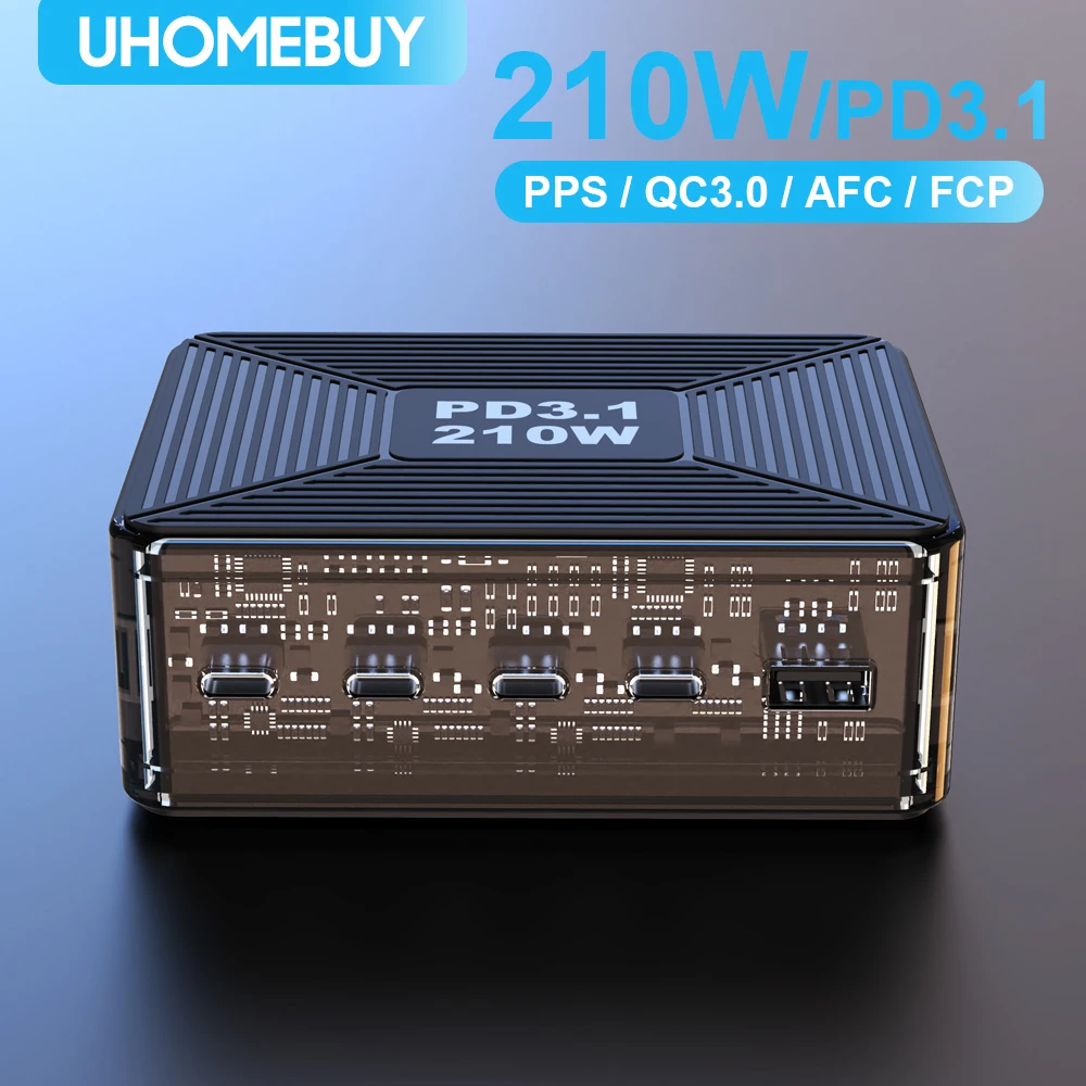UHOMEBUY 210W PD 3.1 GAN Desktop Charger USB Type C Fast Charging Station for MacBook Pro Lenovo iPhone Samsung S23 Phone Tablet