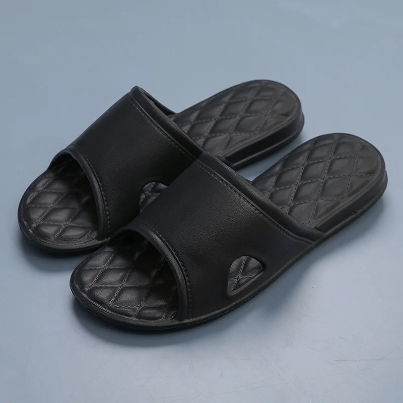 Women's PU Square Head Flat Hollow Out Bottom Home Slippers Casual EVA Sweet Lightweight Breathable Flat Bath Slippers Shoes