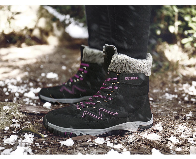 New Winter Men Snow Boots Fur Plush Warm Men Ankle Boots Plus Size Waterproof Men Boots Outdoor Non-Slip Hiking Boots Work Shoes