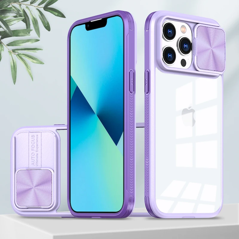 Luxury Slide Camera Lens Protection Case with Shockproof Clear Bumper Cover
