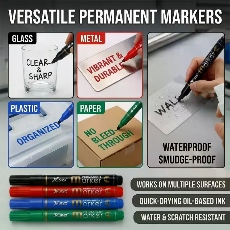 Pennarelli permanenti a base di olio, inchiostro impermeabile multiuso sicuro per ufficio, casa, scuola, insegnamento industriale, arte, artigianato, etichettatura. - immagine 2