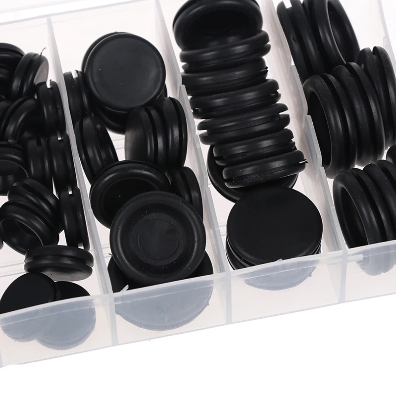 170pcs Rubber Caps Set, Blind Caps Assortment, Cable Feeder Rubber Stops, Rubber Plugs for Mechanical Plugs, Car, Machine, Water Pipe, Pump (Black