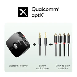 Bluetooth Audio Receiver with aptX HD for High-Quality Wireless Music Streaming (AptX with 2RCA Line)