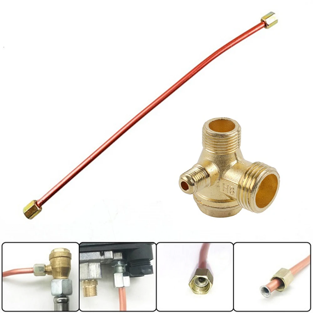 

G1/8 3-Port Air Compressor Check Valve With 400mm Air Compressor Tube Exhaust Pipe 20/16/10mm Thread Air Compressor Part