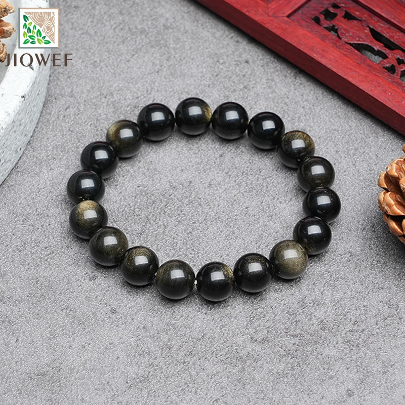 Smooth Golden Obsidian Stone Bracelet Women Fashion Jewelry Single Circle Elastic Rope Charoite Bracelet Gift Meditation Jewelry