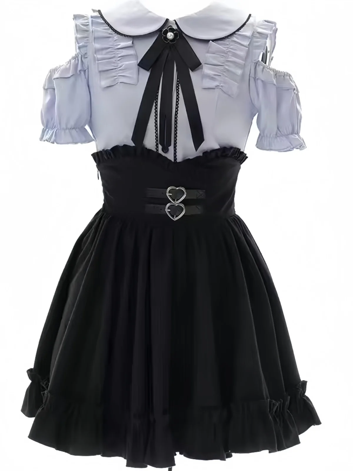 Japanese Preppy Style Hollow out Shoulder Doll Collar Short Sleeve Shirt High Waist Lolita Sweet Short Skirt 2 Piece Sets Women
