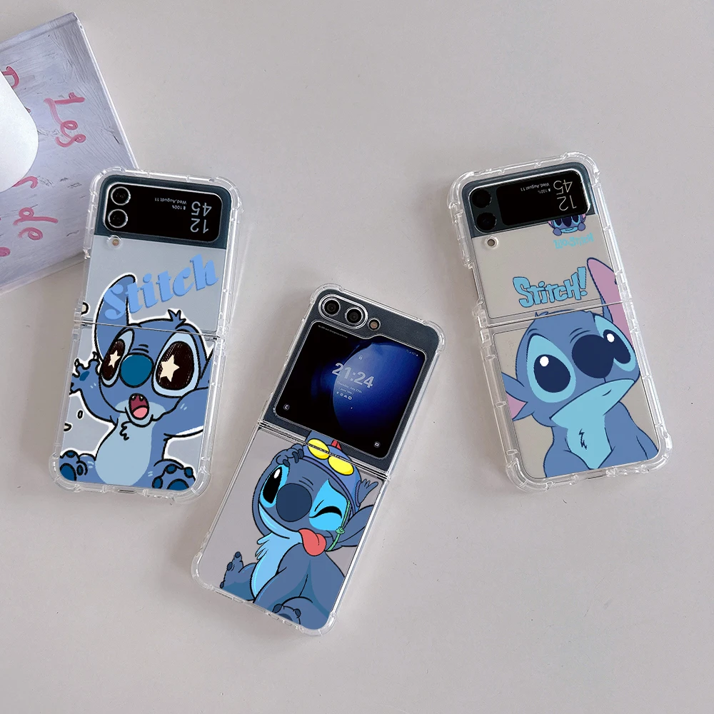 귀여운 애니메이션 장난꾸러기 스티치 휴대폰 케이스, 삼성 갤럭시 Z 플립 3 4 Z 플립 5 6 Z 폴드 4 5G PC 소프트 낙하 방지 후면 커버 