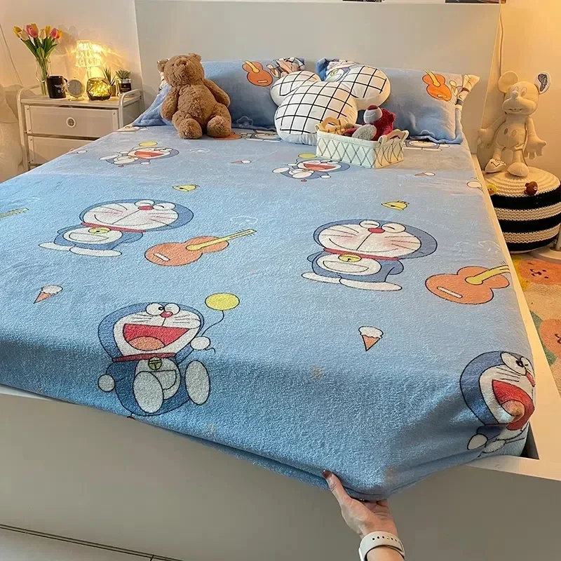 Doraemon cartoon Bed Hat sheet Thickened Flannel Cute Doraemon Bed Sheet All-inclusive Non-slip Dormitory Bedspread 2