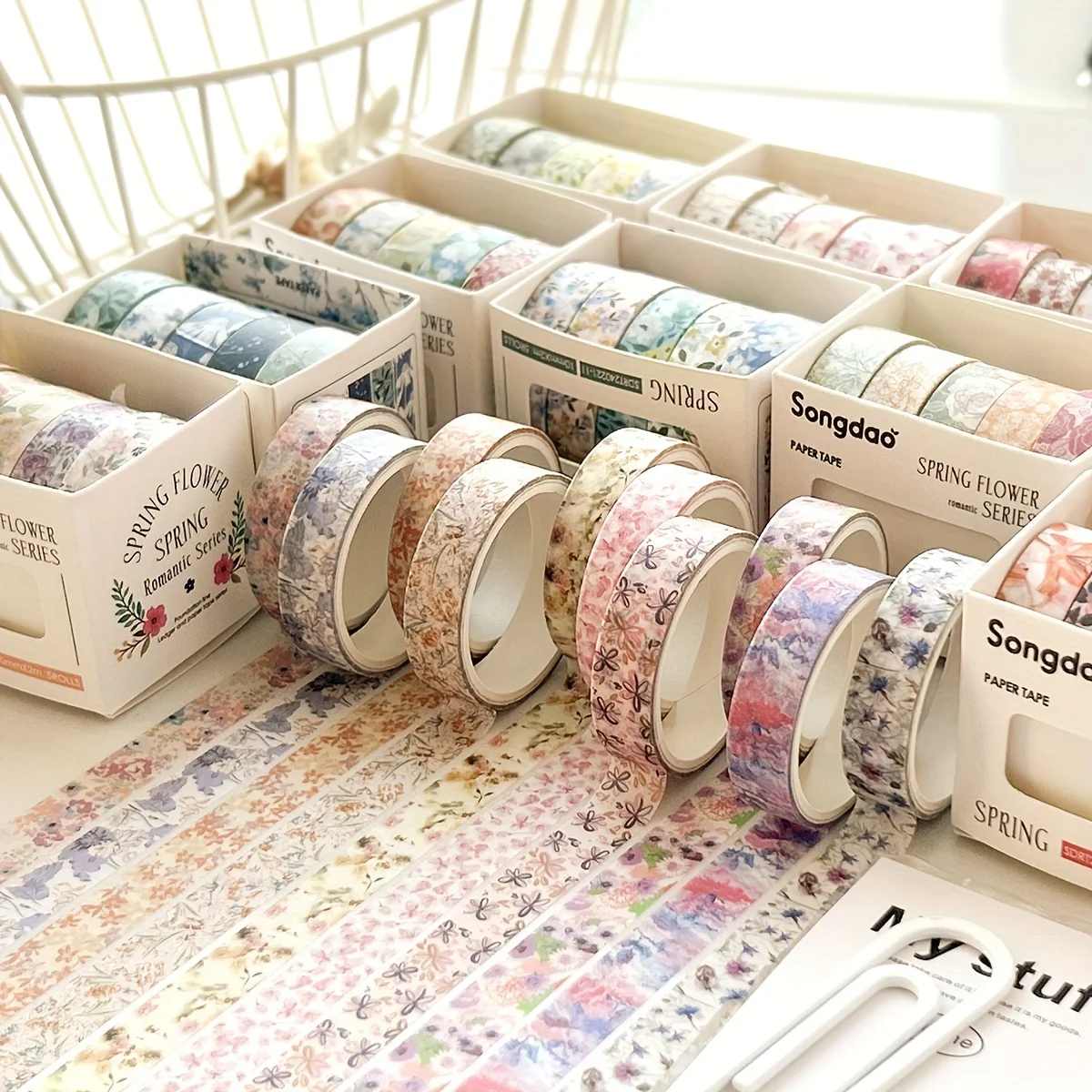 5 rolls of boxed romantic flower handbook tape, cute DIY fresh decorative washi tape for students, a must-have gift for students 2