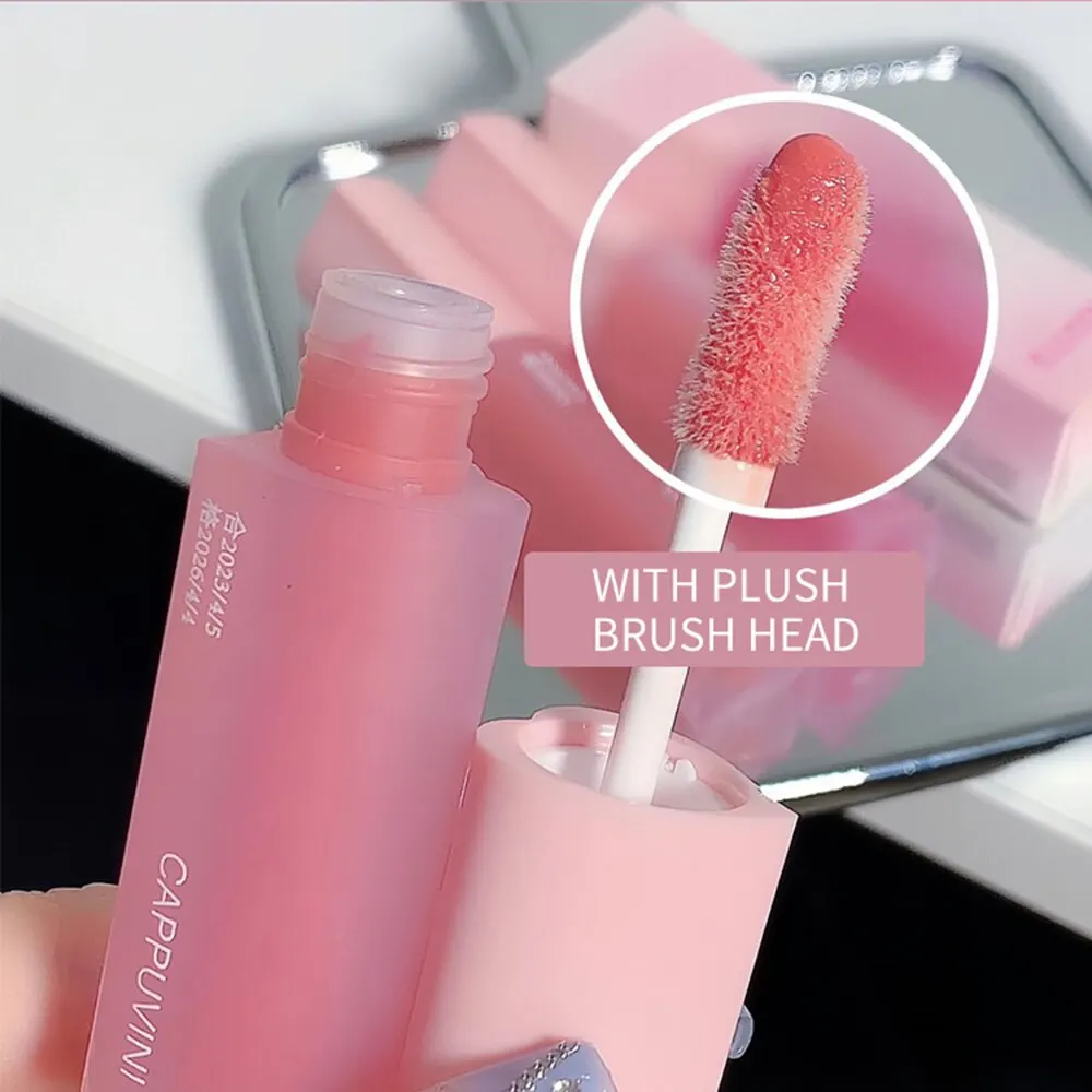 Cappuvini Pink Love Heart Design Lip Glaze Mirror Water Light Glass Transparent Lip Gloss Moisturizing Female Cute Lipstick
