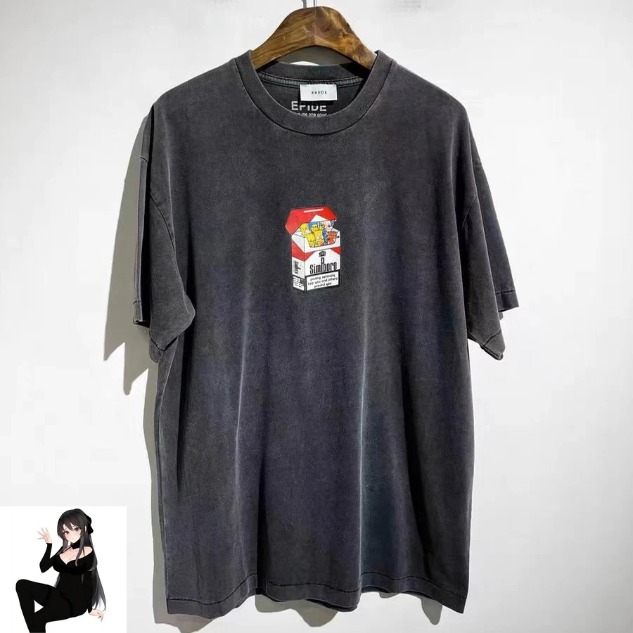 

Vintage Wash Epide Cracked Cigarette Box Print T Shirt Men Women High Quality Black Street Daily Casual Loose T-shirt