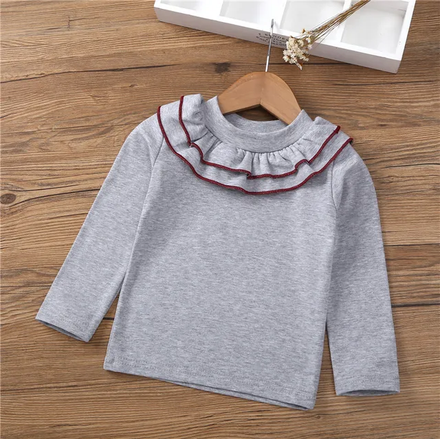 2-6Year Baby Girls Long Sleeve T-shirt Bottoming Shirt Children Spring and Summer Autumn Long Sleeves Cartoon T-shirt Kids T0212-gray