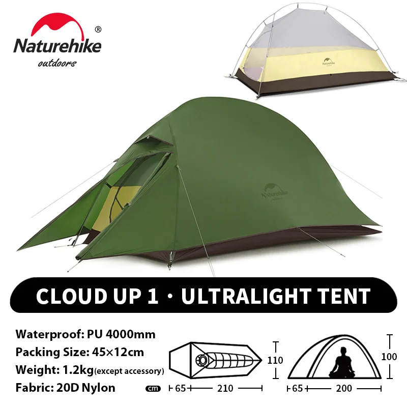 NaturehikeCloudUP2X 緑色テント Naturehike Updated Cloud up 2 tent-new version 210T Bud