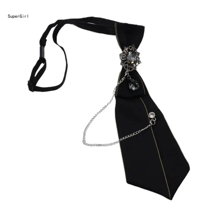 

Черный галстук в стиле стимпанк для мужчин и женщин, готический галстук со стразами, металлическая цепочка с кристаллами, кулон,