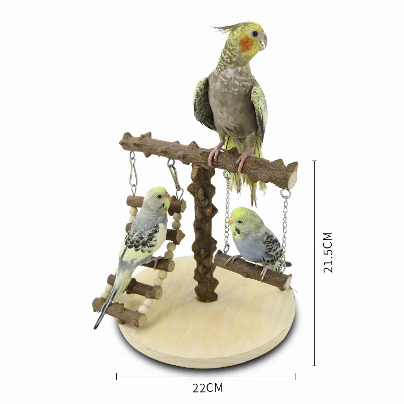 Bird Play Gym Stand Wooden Parrot Playground Ladder Parrot Training Stand Swing Long Tail Cage Playground