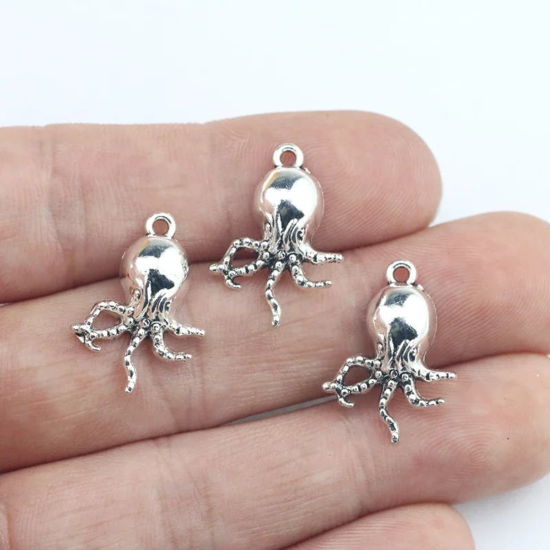 

Newest 15Pcs 15*21mm Antique Silver Color Alloy Cute Octopus Charms Vintage Earrings Necklace Pendant For DIY Jewelry Making