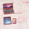 6/7Pcs/Set 1:12 Dollhouse Miniature Laptop Phone Tablet Desk Lamp Pencil Book Cup Model Doll House Learning Dewk Scene Decor 1