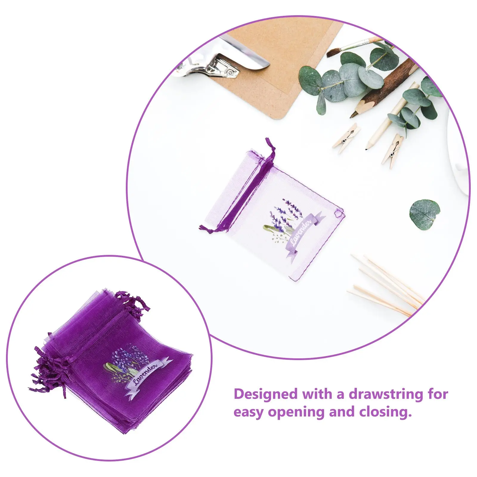 20 Pcs Lavender Bag Gauze Sachets Empty Drawstring Soft Breathable Mesh Storage Wardrobe Aromatherapy Fragrance