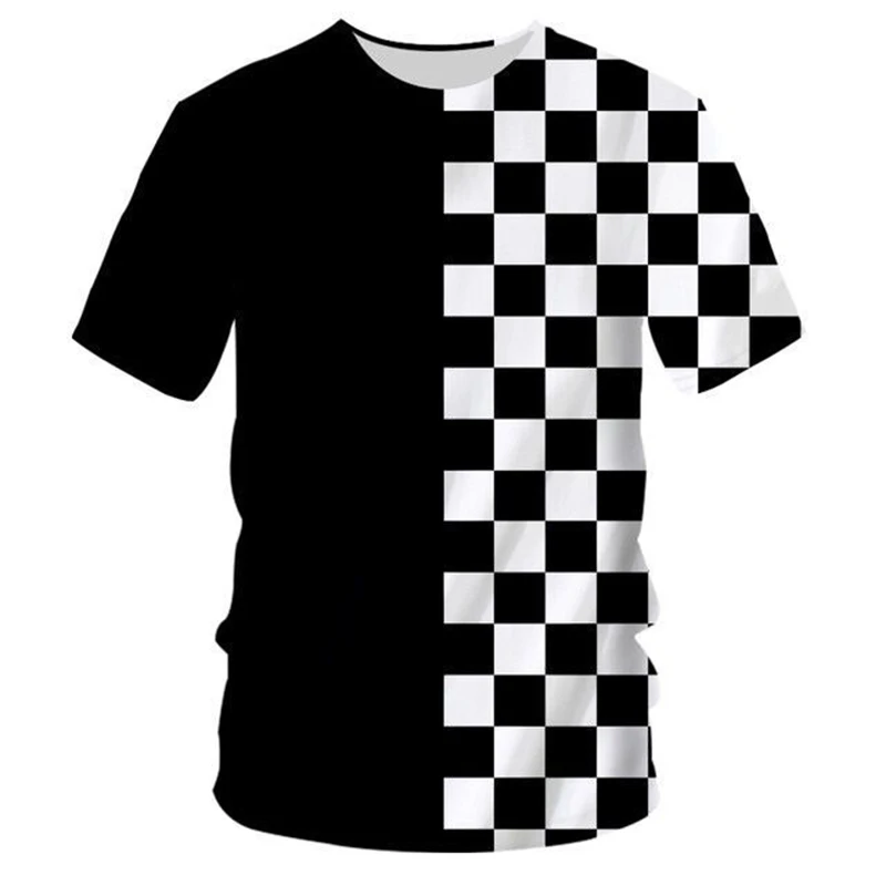 

Summer Tee Shirt Homme Fashion O Neck 3D T Shirts Printed Black and white plaid Hip Hop 5XL 6XL Habiliment Man