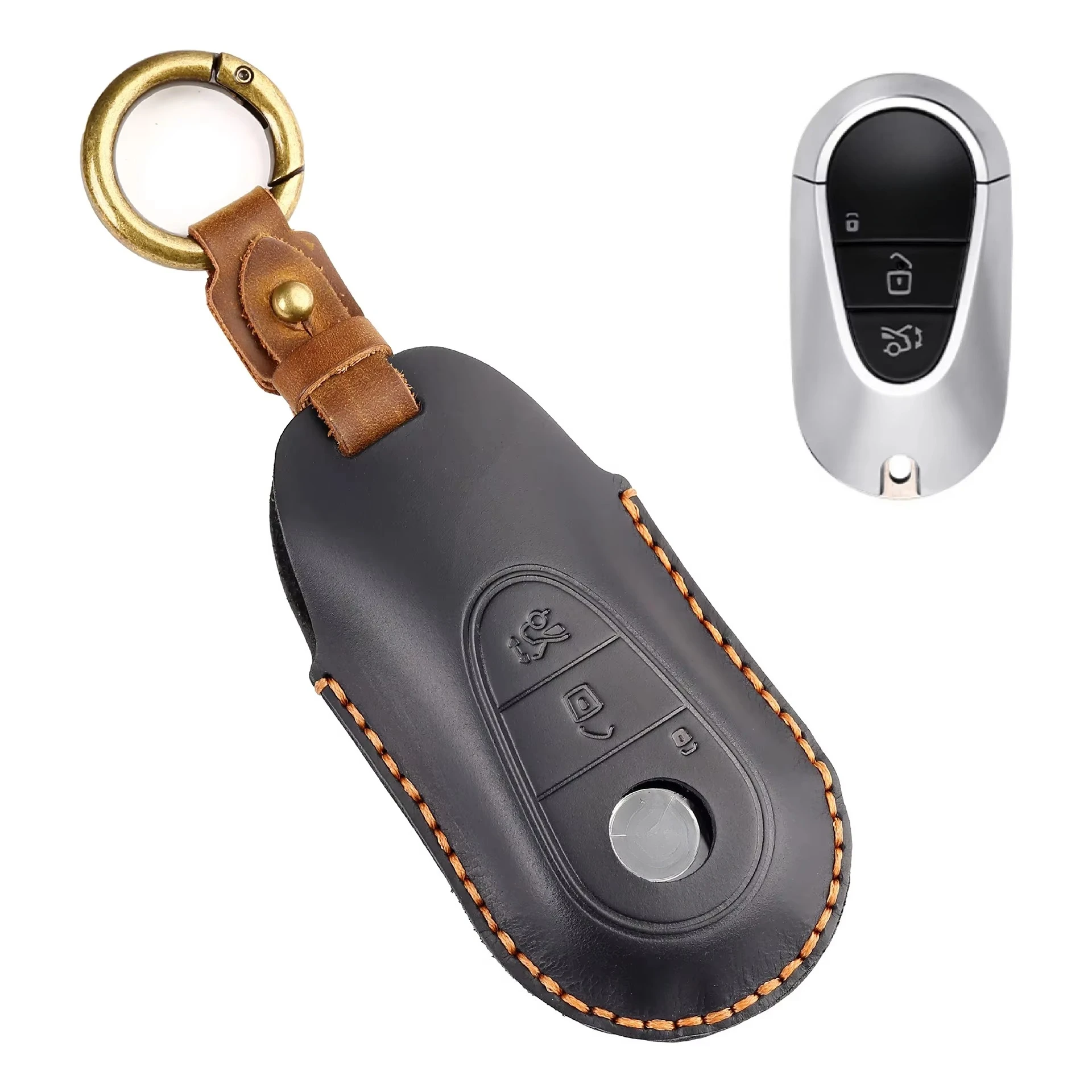 Premium Leather Car Key Case Cover Keyless Entry Protector Shell