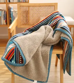 Lightweight Boho Sherpa Throw 50'' X 60'' Blanket - Bohemian Soft Plush Flannel Throw Stripe Blankets Luxury Family Bed 2