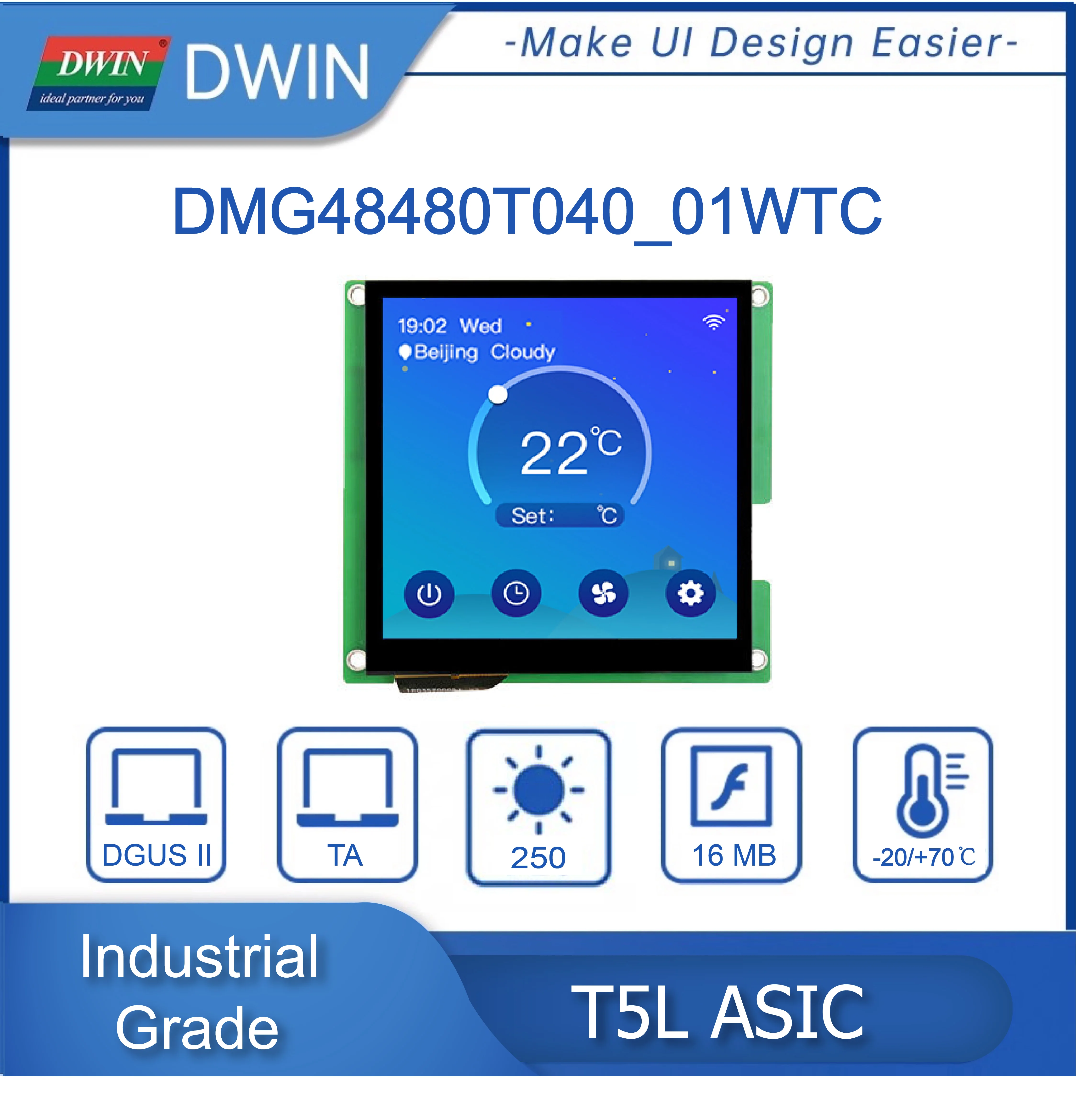 

DWIN 4 Inch 480*480 Resolution HMI Industrial Grade IPS TFT LCD Smart LCM Modbus Monitors Can Connect Arduino DMG48480T040_01W