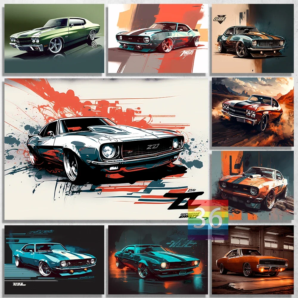 Vintage Car Ss Big Block Classic Muscle Car Wall Art Decor Poster Canvas Painting Executive Office Decor Decorazione Della Parete Camaro