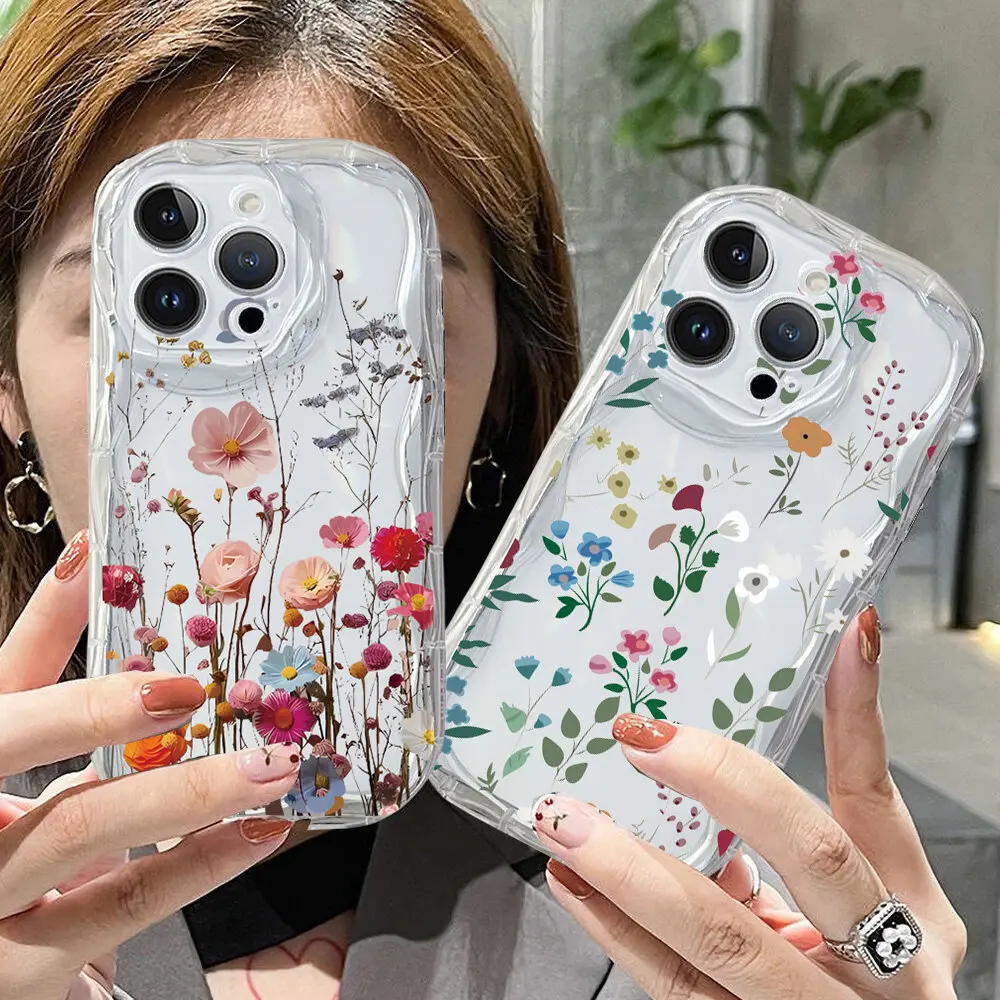 Clear Floral Leaf Wave Design Phone Case