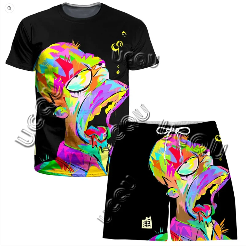 American Classic Anime 3d Printed T-Shirt Shorts Combination Men And Women Sports Suit Street Couple Style The Simpsons Set 2