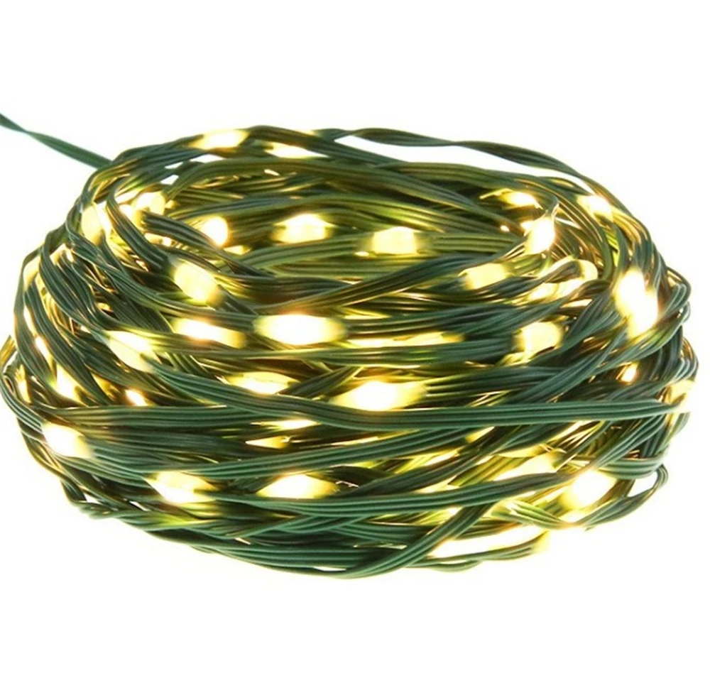 thumbnail image 1 of Luces navideñas para exteriores, guirnaldas para Año Nuevo, 50 m, 100 m, luces LED impermeables de 24 V, línea verde, luces de hadas para decoración de bodas y jardines, 1 of 5