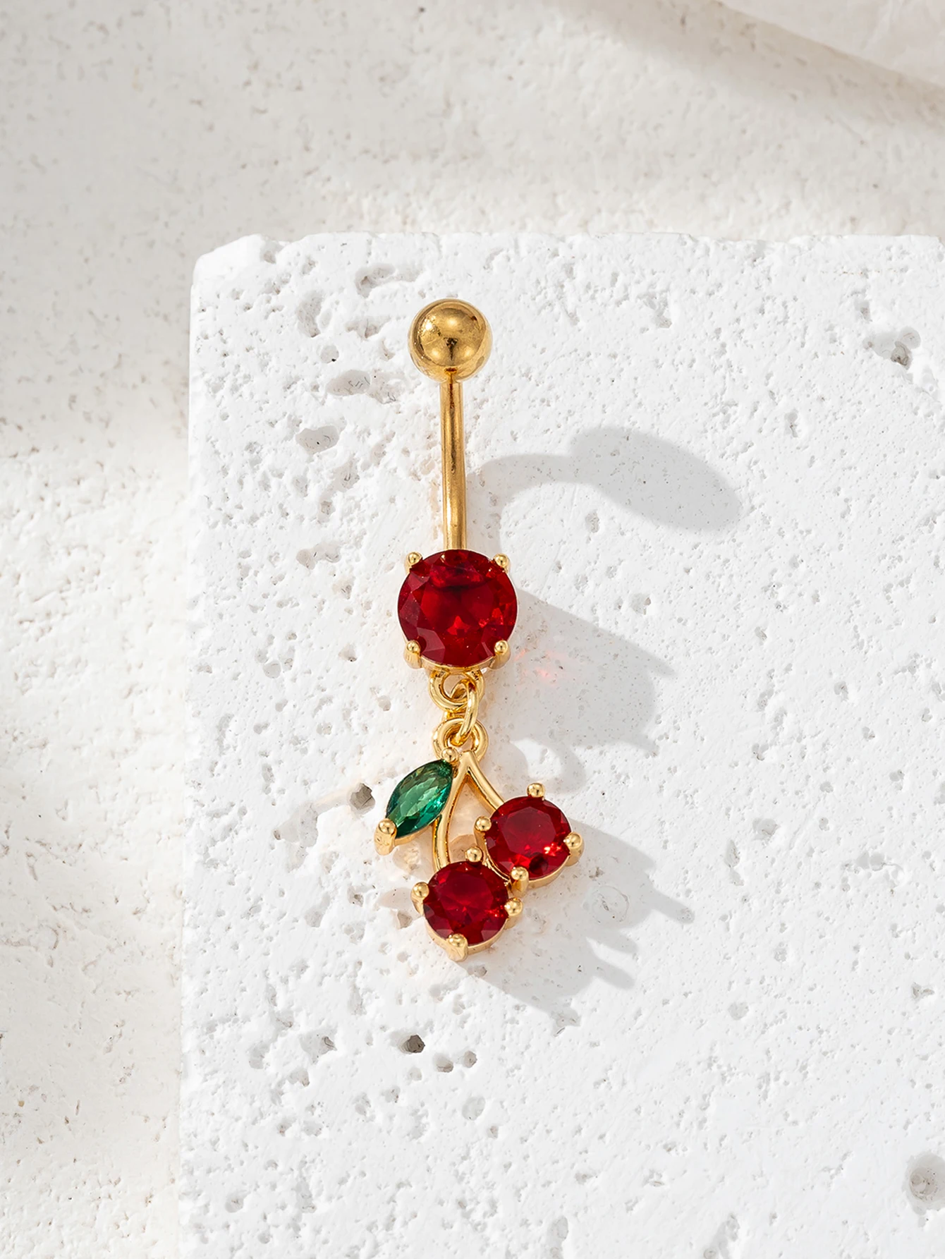 Charm Cube Zirconia Copper Cherry Decorative Perforated Navel Ring for Women