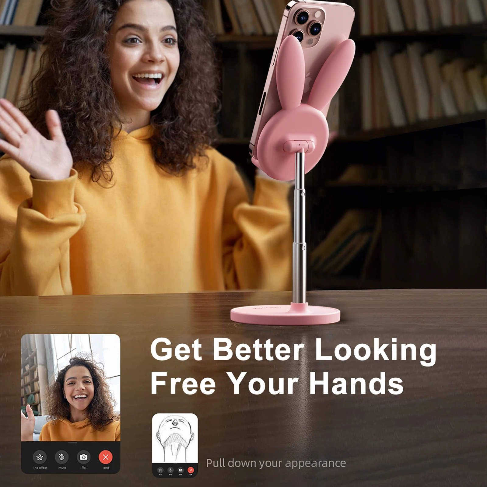 Eary Cute Phone Holder Desktop Stand Height and Angle Adjustable Phone Tablet Stable Base Support for iPhone 16/15/14/13 Samsung