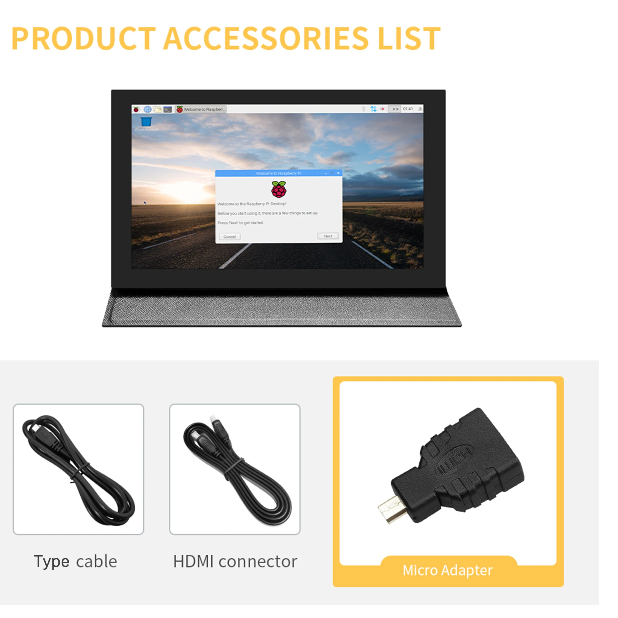 Écran 7" Multi-ports Compatible HDTV VGA AV Type C DC 12 V Alimentation