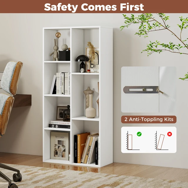 7-Cube Bookcase, Vertical or Horizontal Freestanding Bookshelf w/ 7 Compartments