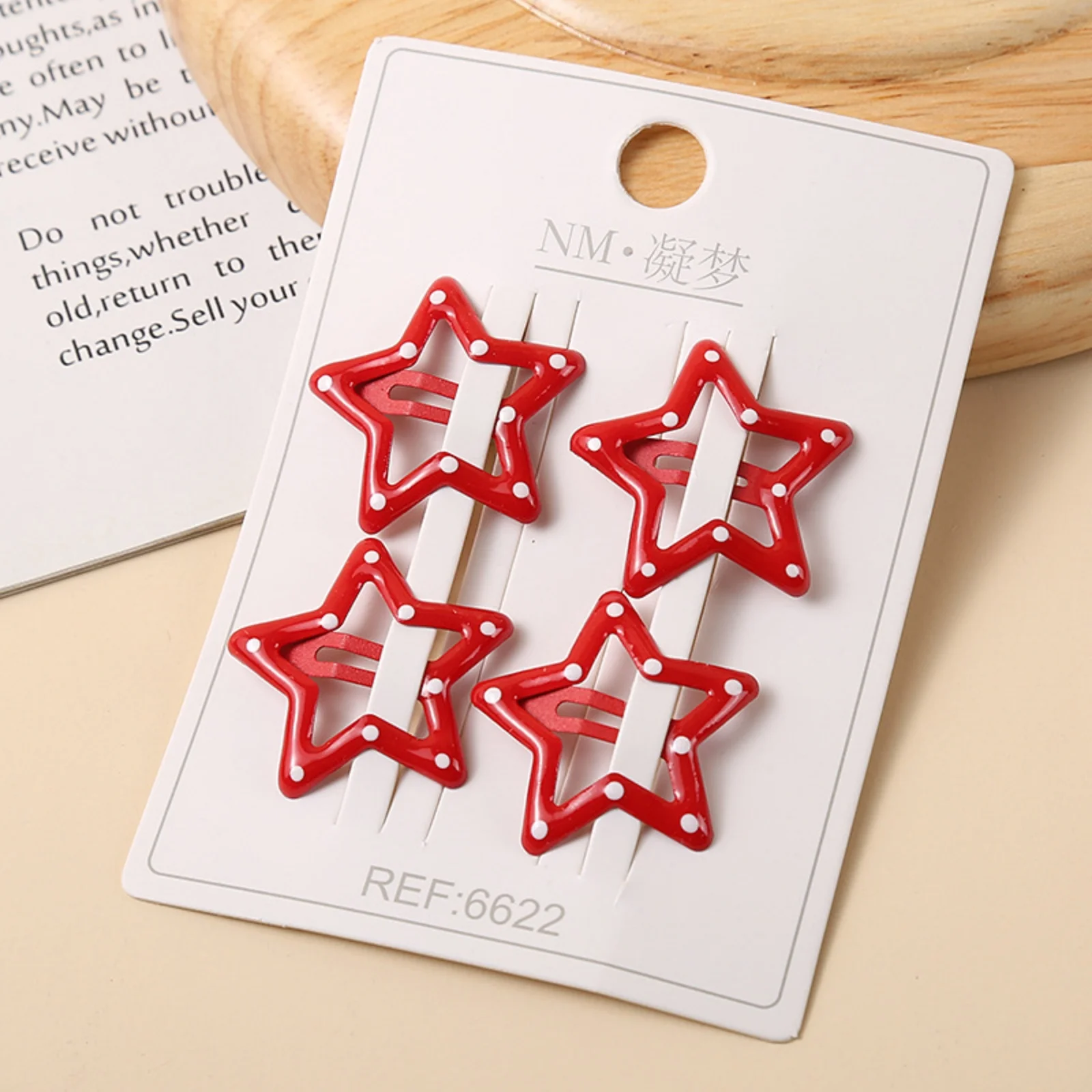 4PCS Red Pattern Hair Clip Sets, Multiple Shapes Star Bow Hair Accessories, Cute Red White Dot Hair Barrettes,Stylish Daily Hair