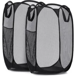 Collapsible Mesh Pop - Up Laundry Hamper with Side Pocket and Breathable Design (2 Pack)