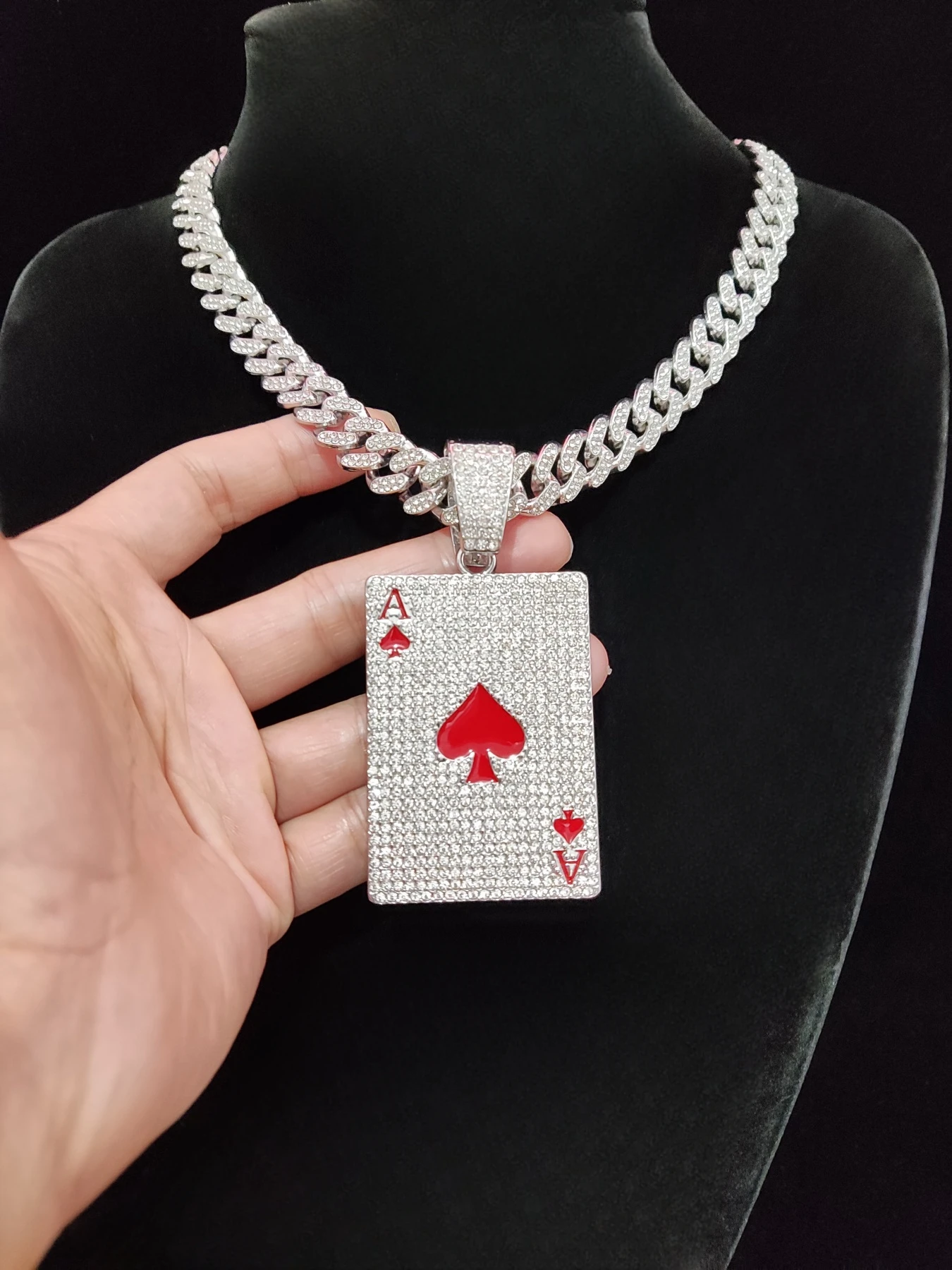 Men Women Hip Poker Hop Pendant Necklace with 13mm Cuban Chain Hiphop Iced out pendants Necklaces Fashion Punk Jewelry Gifts