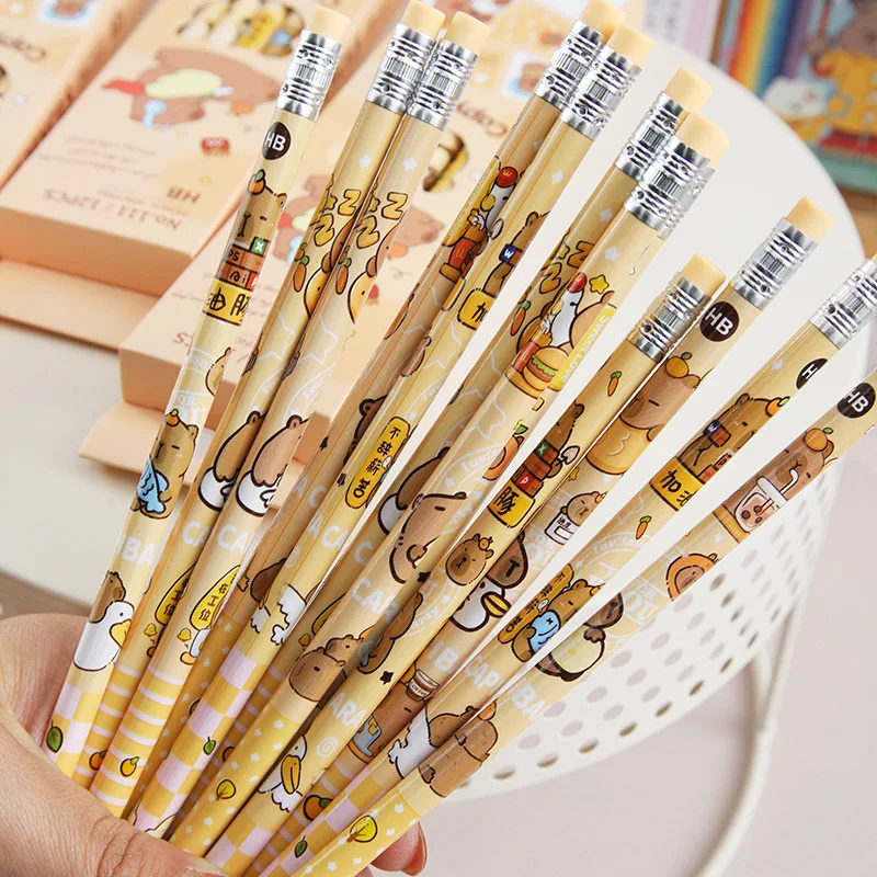 Capibala Pencils with Erasers Cute People Writing Pencils Cartoon Animals Wooden Pencils Student Stationery Gifts Party Gifts 5