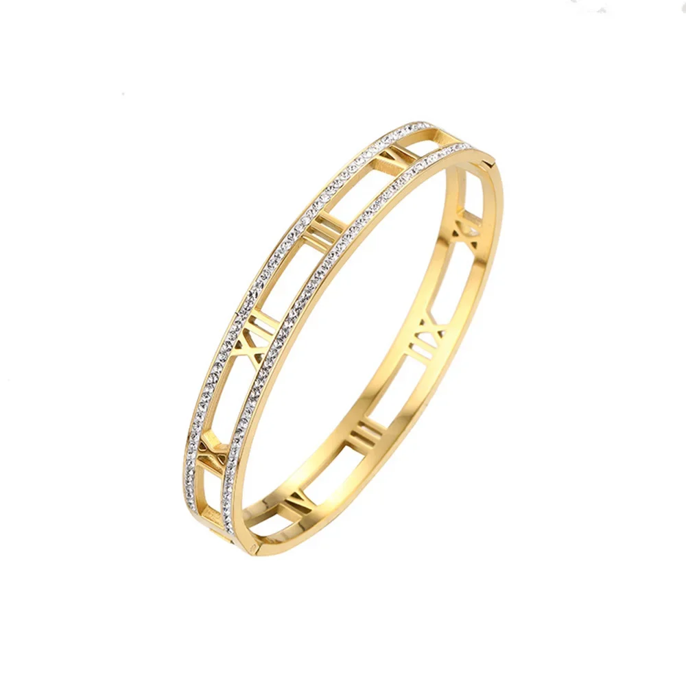 Luxury Crystal Hollow Roman Numeral Bracelets For Women Men Stainless Steel Unisex Bangle Fashion Classic Jewelry Accessories 5