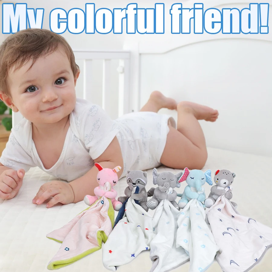Personalized Baby First Name Comforter Sensory Security Blanket Plush Accessories Newborn Towel  Animal Toy Custom Blanket Gift 2