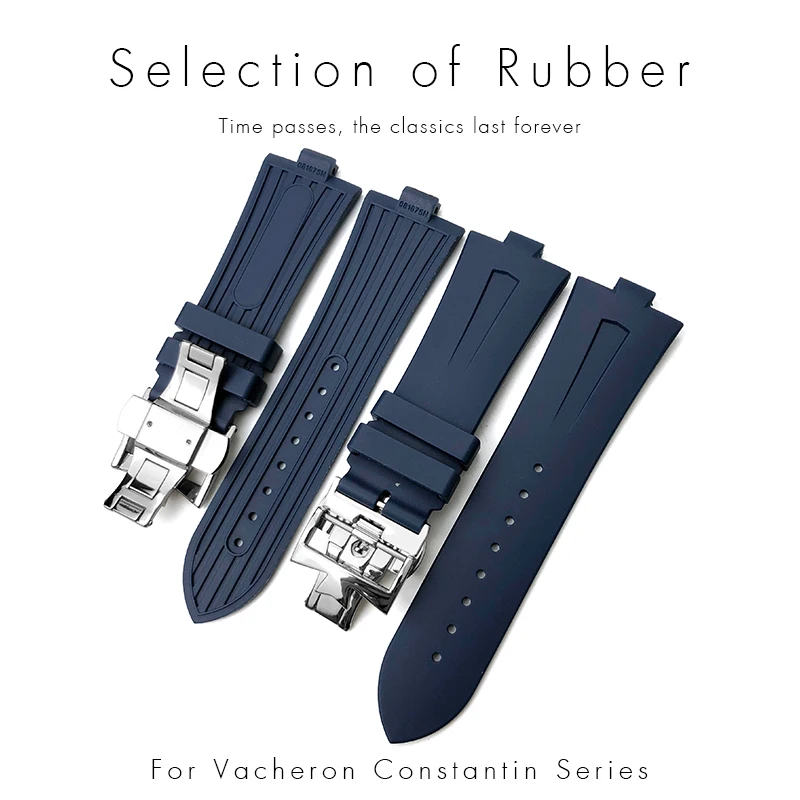 SCHIK High Quality Rubber Silicone WatchBand 25mm * 8mm Fit for Vacheron Constantin Overseas Watch Band Black Blue Waterproof