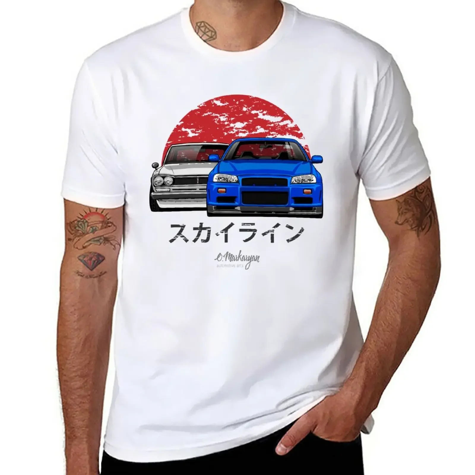 Футболка Skyline (R34 и Hakosuka), мужские винтажные футболки большого размера