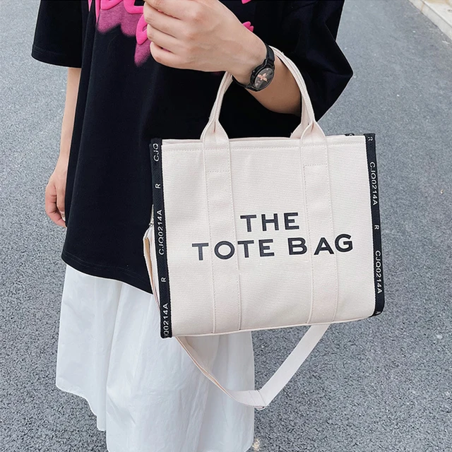 Fashion canvas tote bag women luxury designer shoulder bags zipper black ladies crossbody bags large white