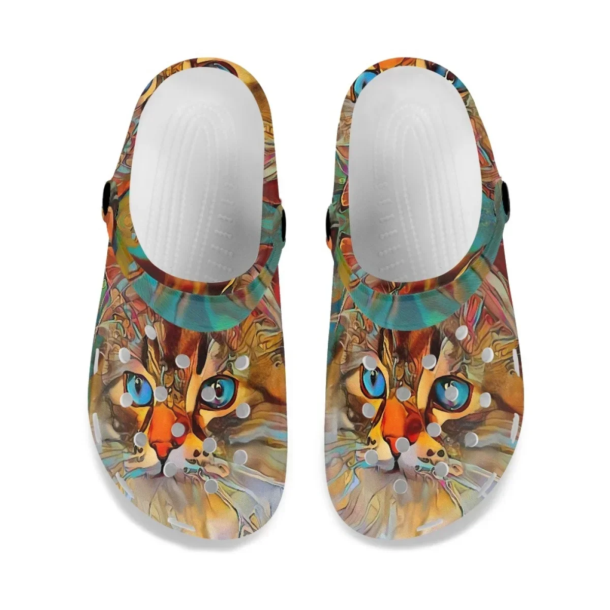 Non-Slip Summer Indoor Hole Slippers Oil Painting Cat Design Unisex Lightweight Sandals Outdoor Slip Beach Flat Clogs Zapatos