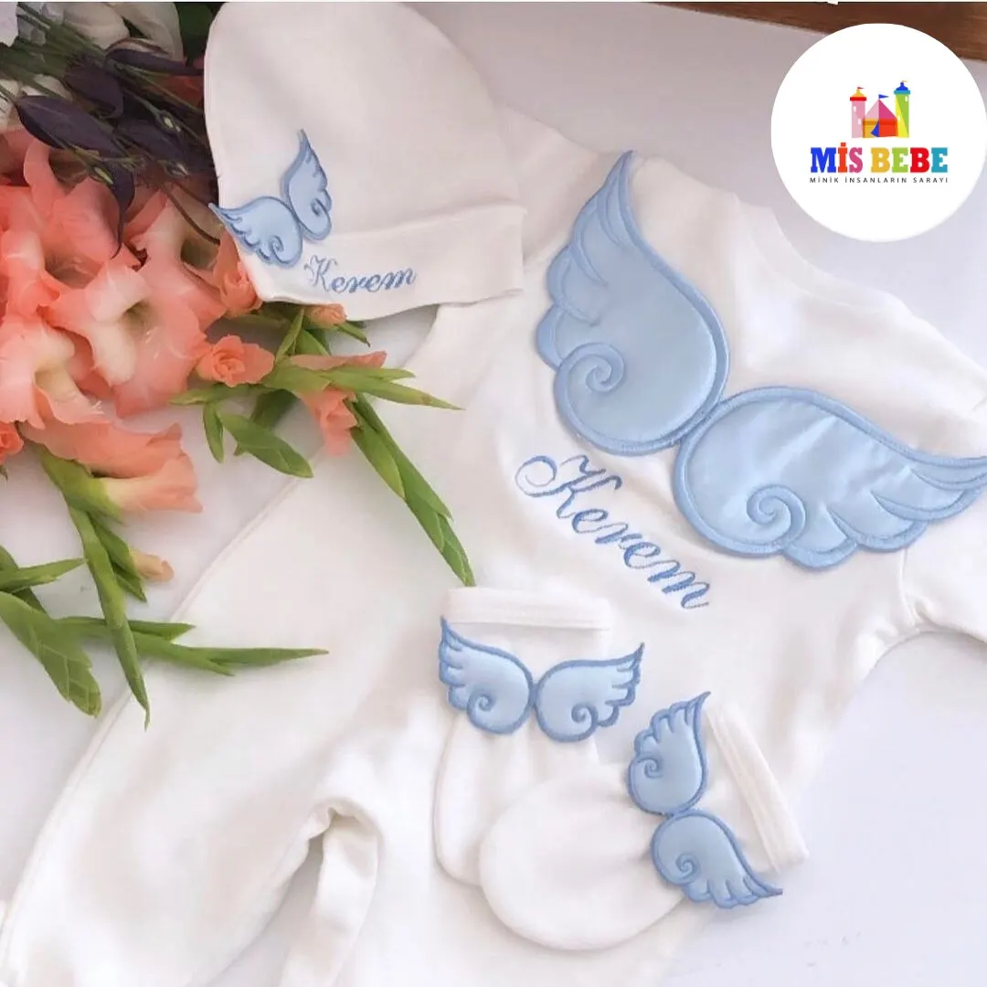 Bebê recém-nascido personalizado outfit conjuntos de roupas personalizadas anjo transat bebe macacão primavera terno trajes roupa recém-nascido