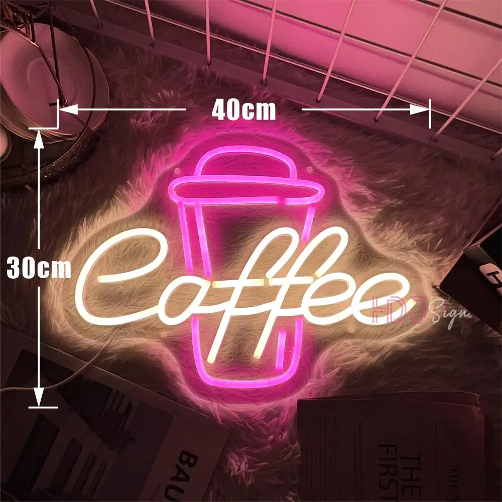 NELUX Coffee - Néon Café Deco Bar, Enseigne Lumineuse Coffee Bar Decoration, Coin Cafe LED Neon Mural, Lumineux Coffee Art Cafétéria. Comprend Télécommande Et Alimentation