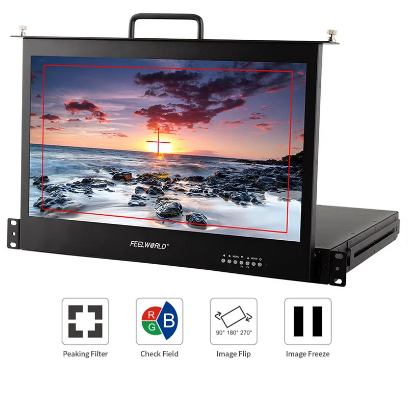 Feelworld 17.3 Inch 1RU Pull Out Rack Mount Monitor Full HD 1920x1080 SC173-HSD-56 for Broadcast Director Monitor
