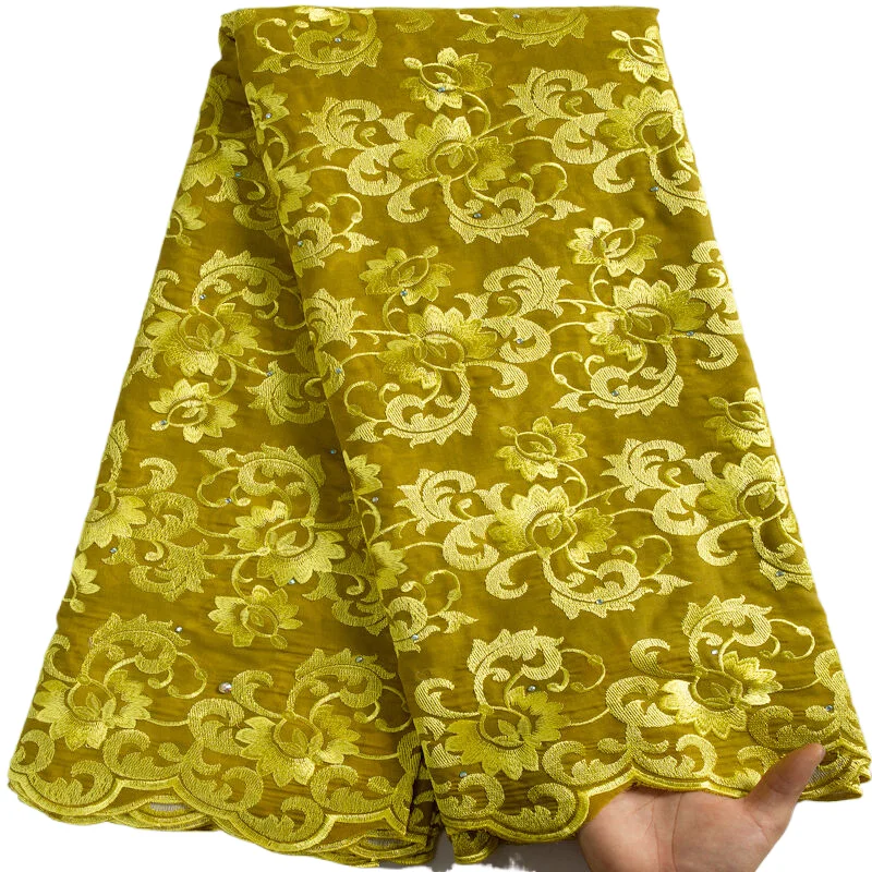 

Nigerian Embroidered Cotton Lace Fabric African Swiss Voile Lace In Switzerland High Quality 5 Yards For Women Party Dress A3342